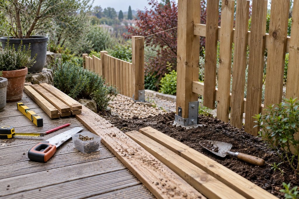 Après le paysagement : une barrière en bois qui ferme le jardin sans le figer